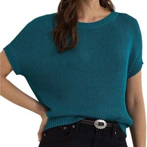Ralph Lauren rib-knit short‎ sleeve sweater Turquoise sky size XL